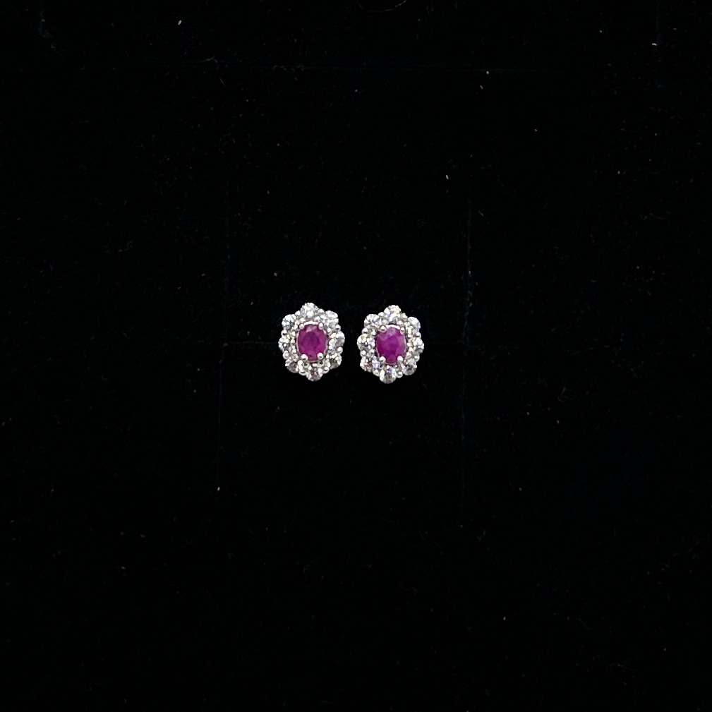 Pink Ruby Stud Earrings Sterling Silver
